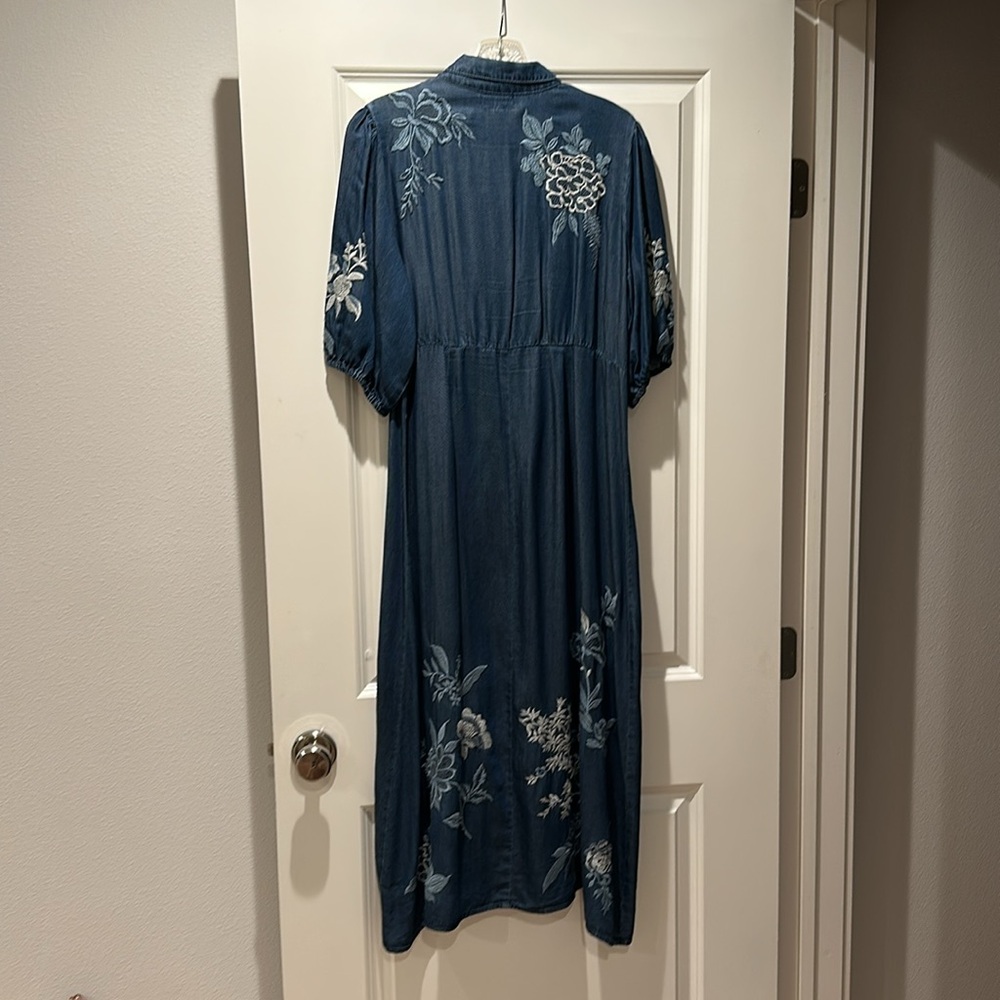 Johnny Was L Jacqueline Puff sleeve embroidered denim jean dress - Picture 6 of 7